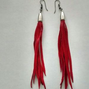 Red Leather Tassel Earrings